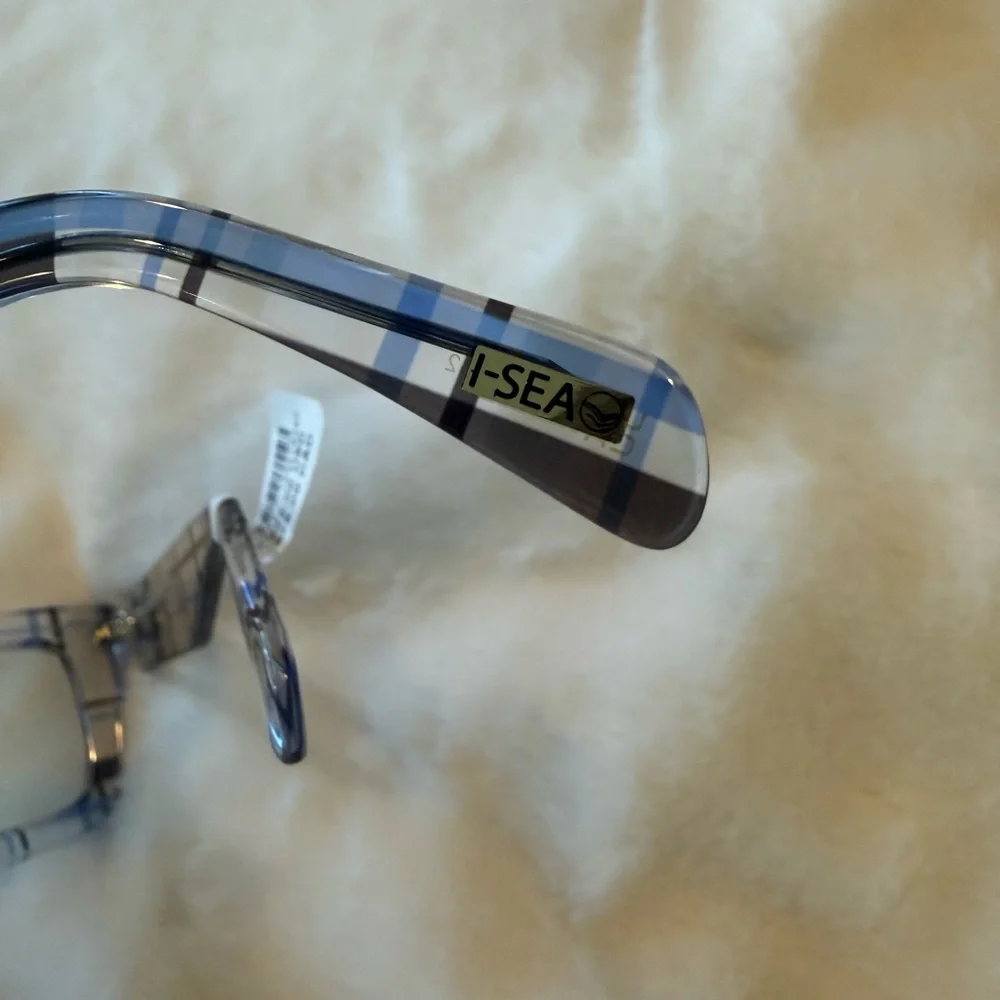💋NWT💋Anthropologie Blue‎ and Gray Plaid Glasses SB002-001